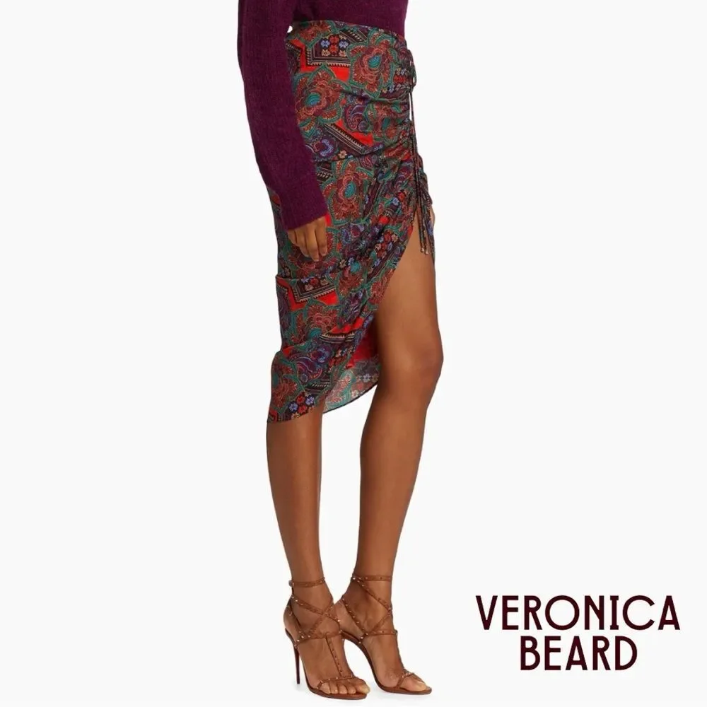 Veronica Beard **NWT** Ari Midi Skirt in Flame Red Multi Paisley Print